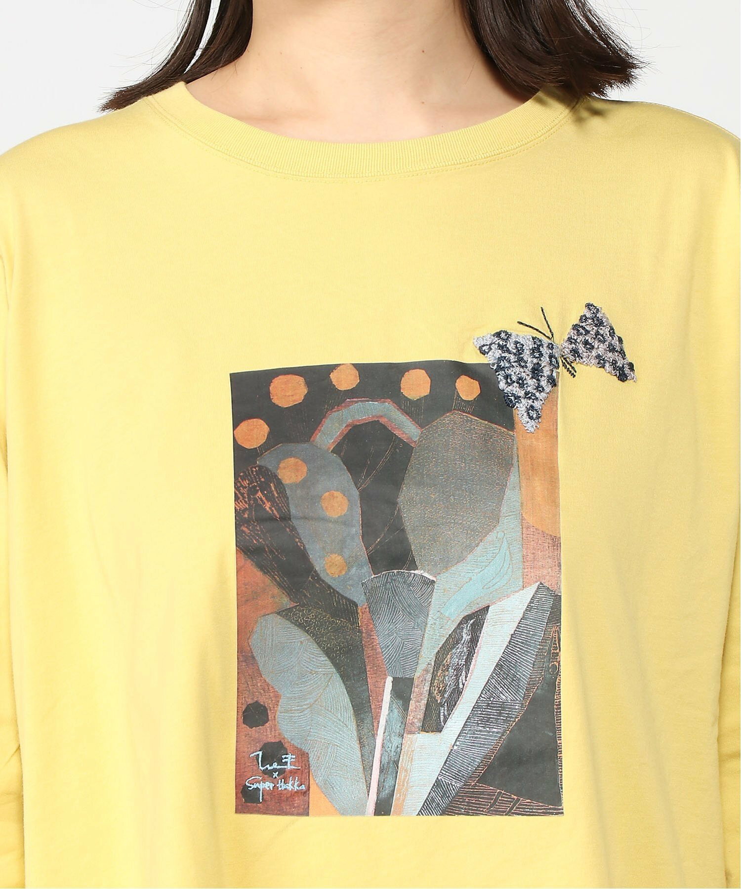 SUPER HAKKA×椎木彩子 「私は、夜の窓から見えるライトのような花です。」プリント+刺繍カットソー